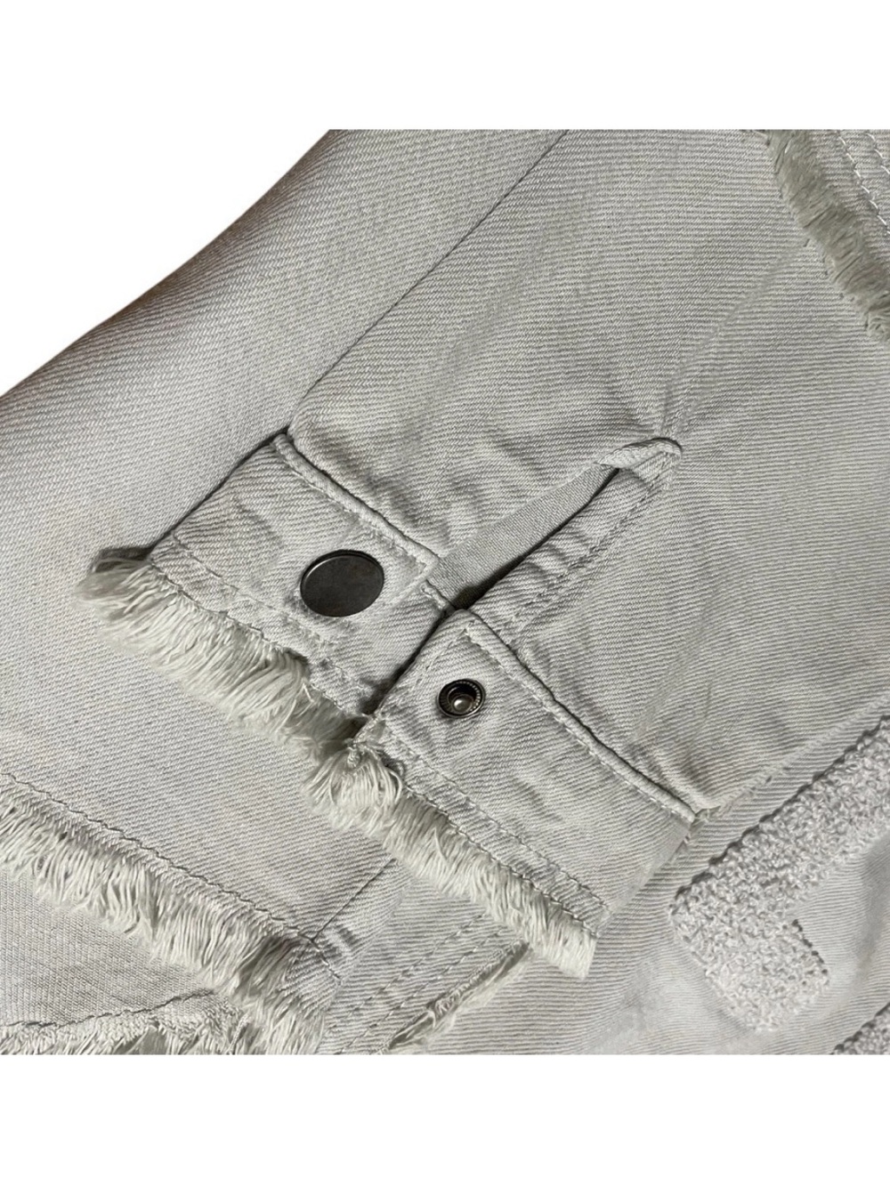ELAN “Rock & Roll” Gray Distressed Cotton Denim-Like Snap Up Oversized Jacket XS - Picture 12 of 13
